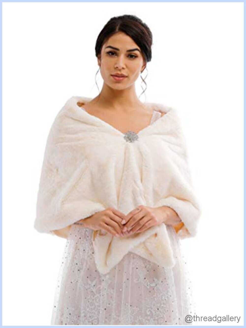 Faux Fur Bridal Shawl Wrap Wedding Stole Satin Clasp Women